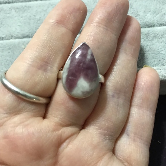 New Sterling Silver Teardrop Pink Tourmaline in Quartz Ring Size 8.5-8.75 Gem - Picture 3 of 16